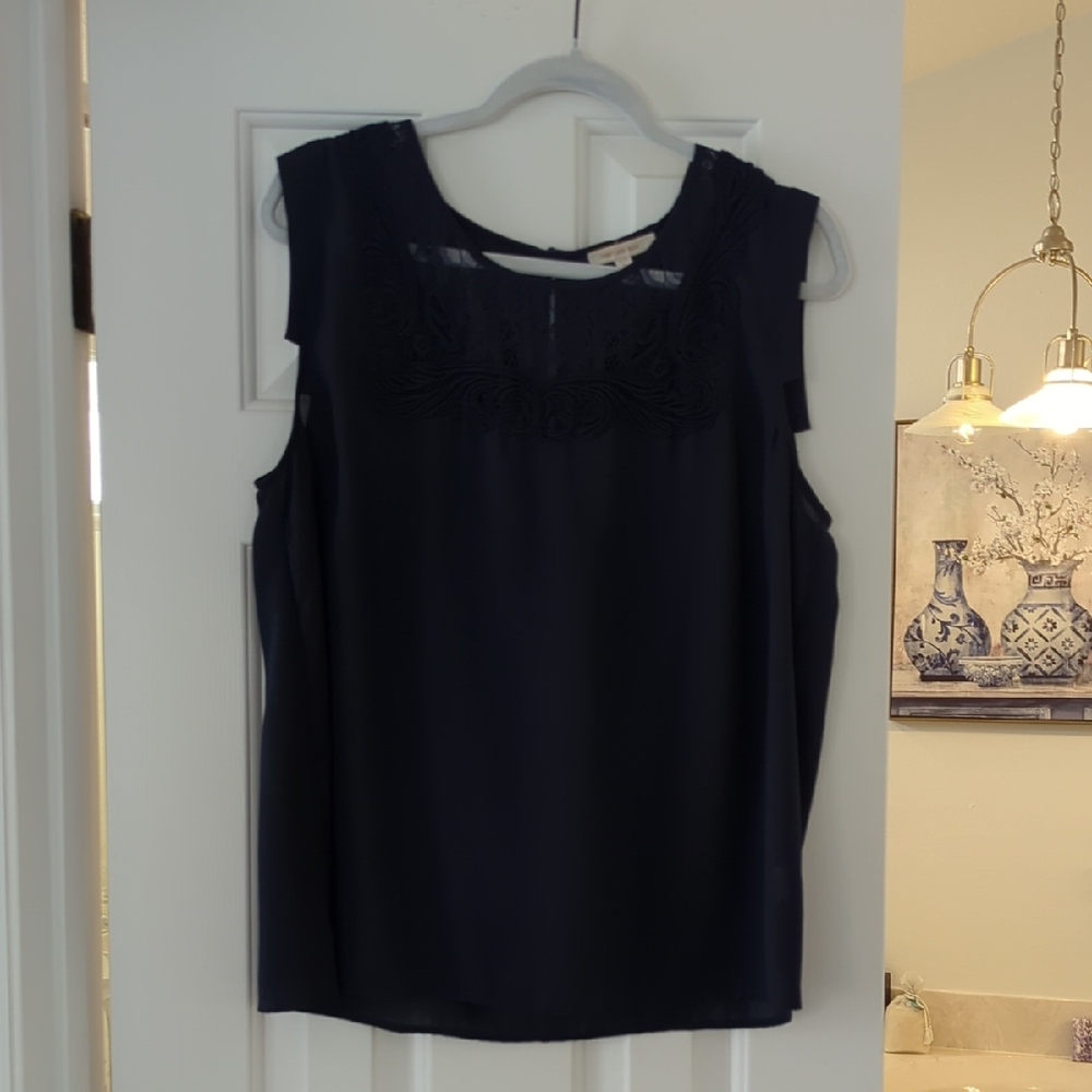 Skies Are Blue Navy Sleeveless Blouse